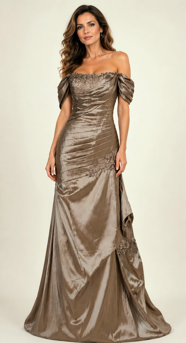 NEW JOVANI Formal Dress 10 Ballgown Bronze Beaded Taffeta Optional Wrap MotherOf